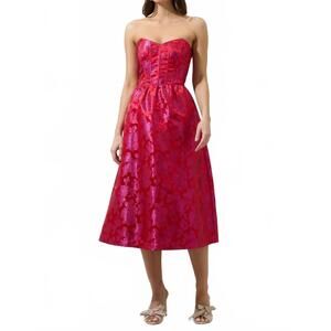 NEW SUGARLIPS floral strapless midi dress in pink/ red